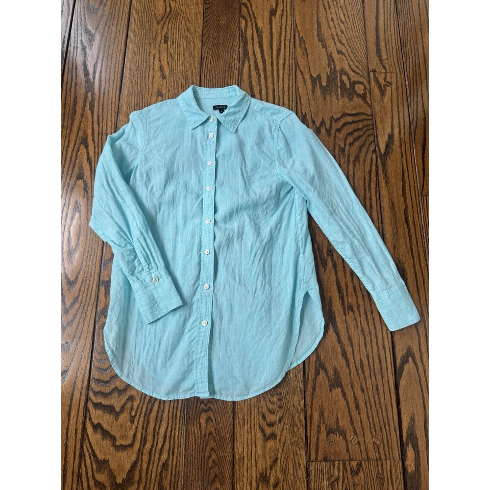 Talbots Women's XS Blue Teal Long Sleeve Button-Up Shirt Linen